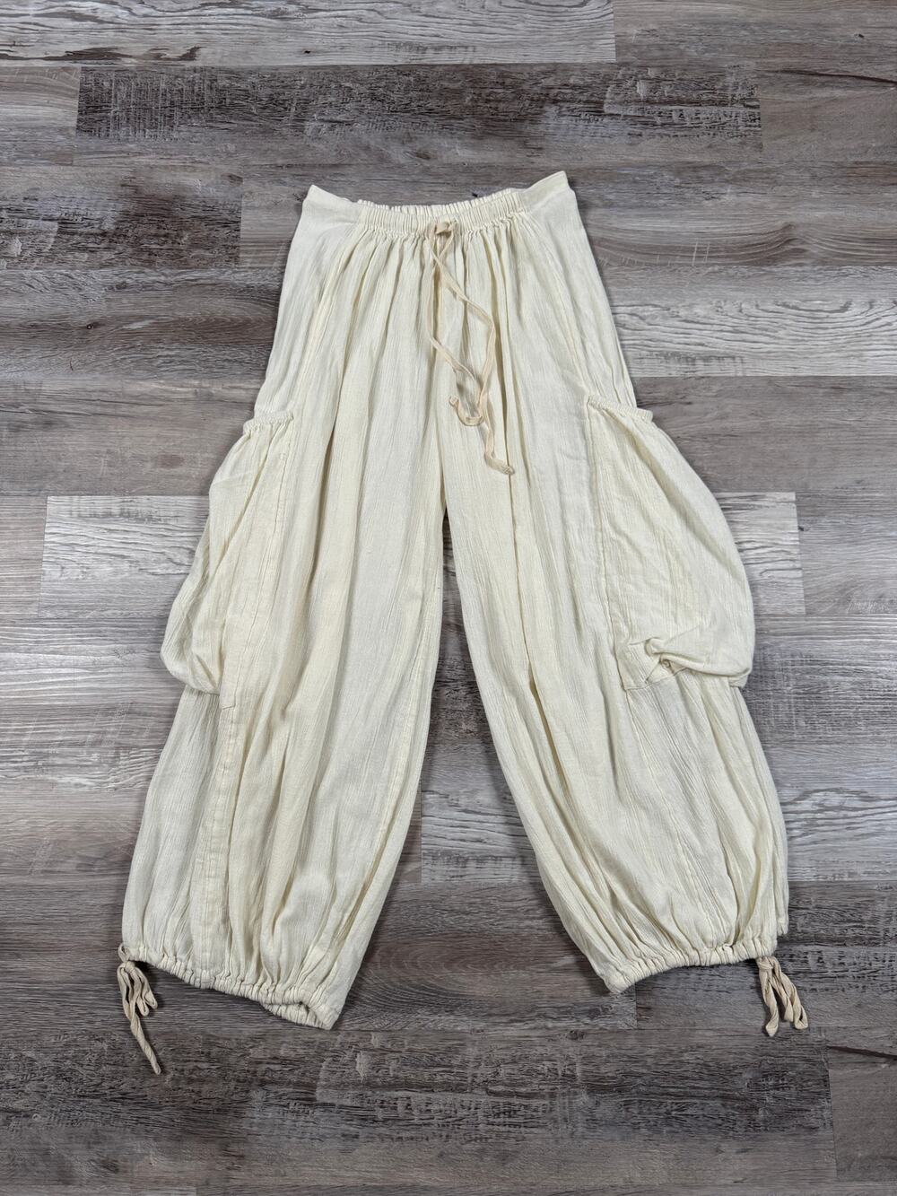 Free People Cotton Gauze Harem Cargo Pants Cream Balloon Leg Boho Lagenlook S